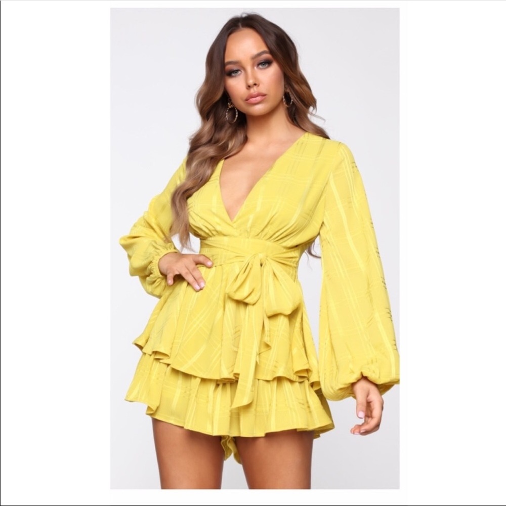 Delicately Dangerous Bell Sleeve Romper - Yellow